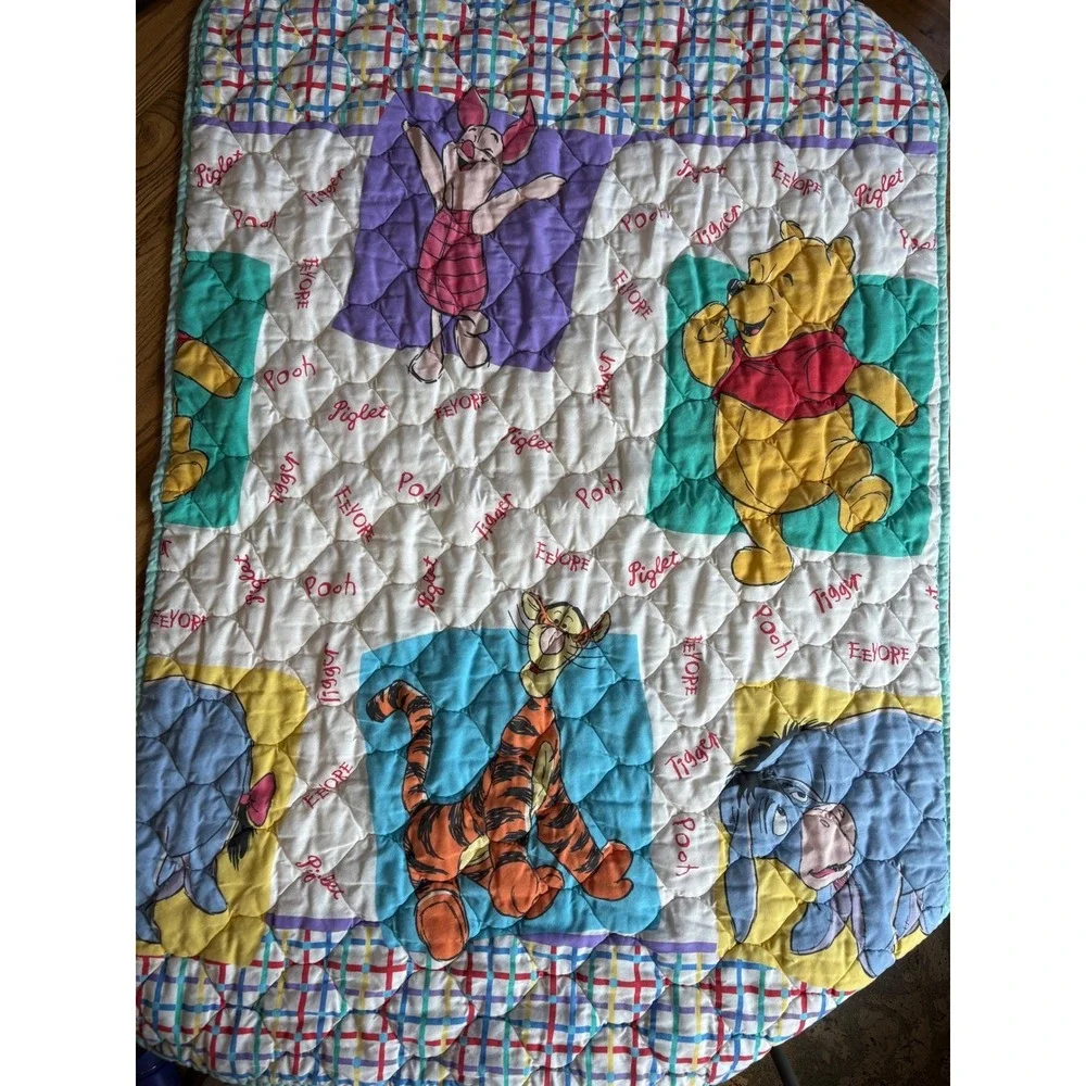 Vintage Winnie the Pooh Baby Quilt Blanket Crib Bedding Cartoon Character 35x50